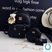  Leather Backpack Bag - Black